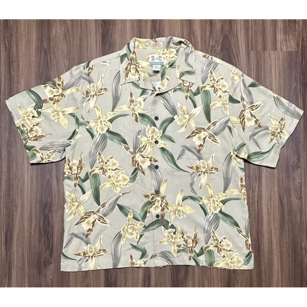 Reyn Spooner Hawaiian Button Up Floral Camp Shirt Regency Silk Jacquard Sz XL